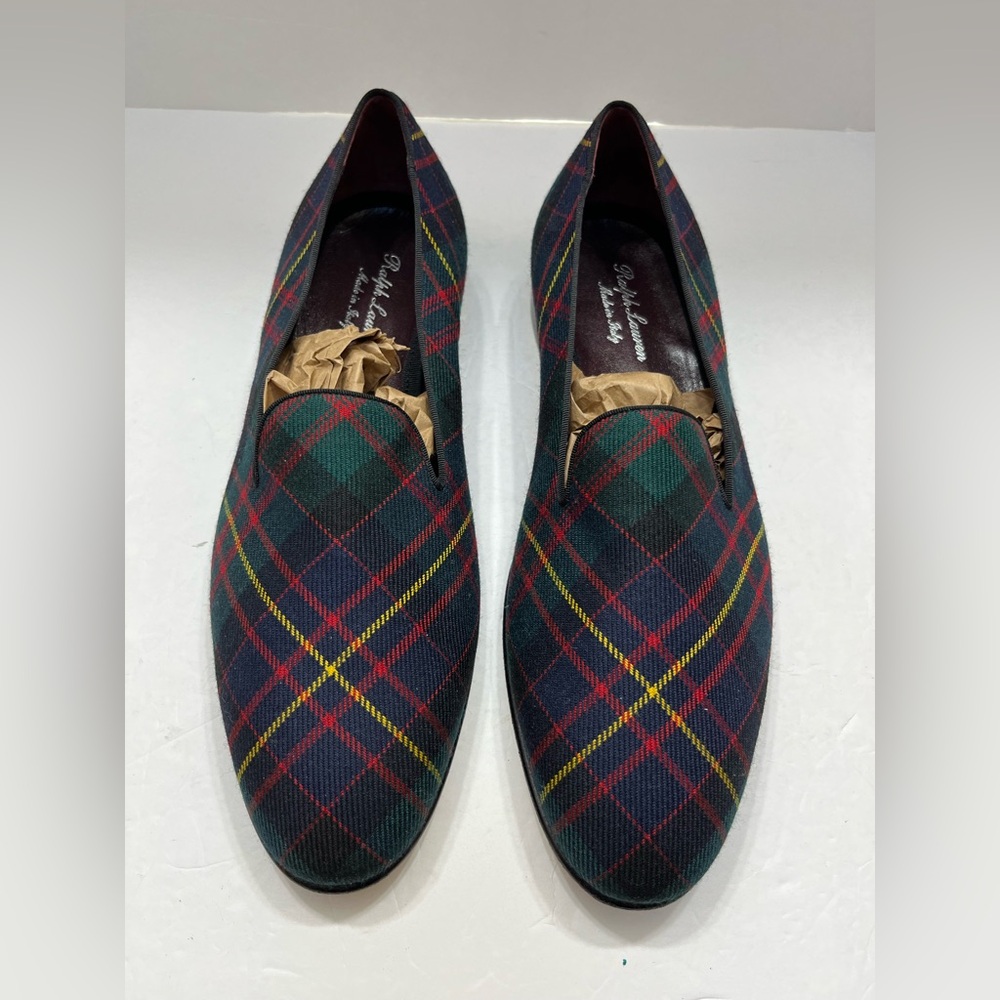 Ralph Lauren Purple Label Tartan Plaid Smoking Slippers 10D